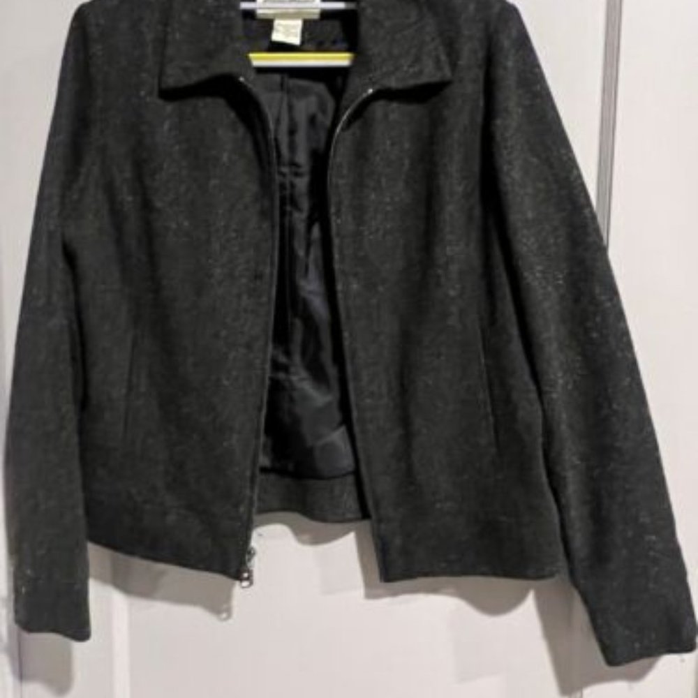 Womens Jacket Blazer Black Wool Silk Blend Zipper Eddie Bauer sz S
